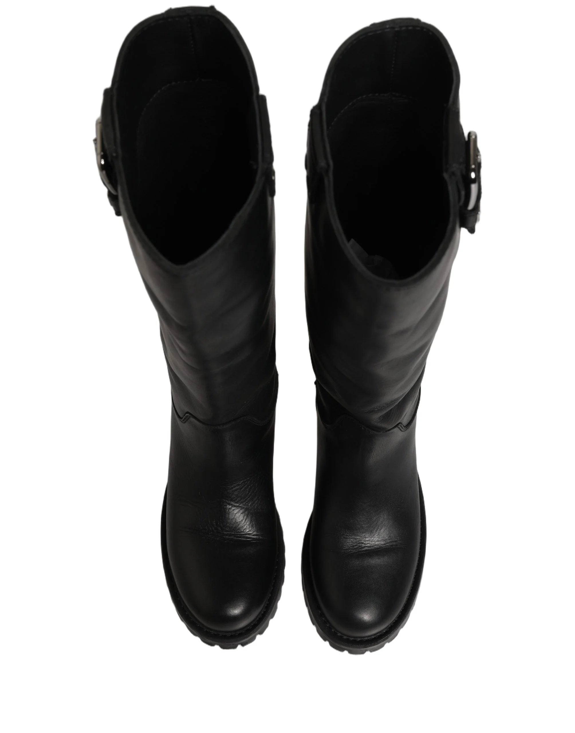 Dolce & Gabbana Black Leather Buckle Detail Mid Calf Boots Shoes - EU36/US5.5