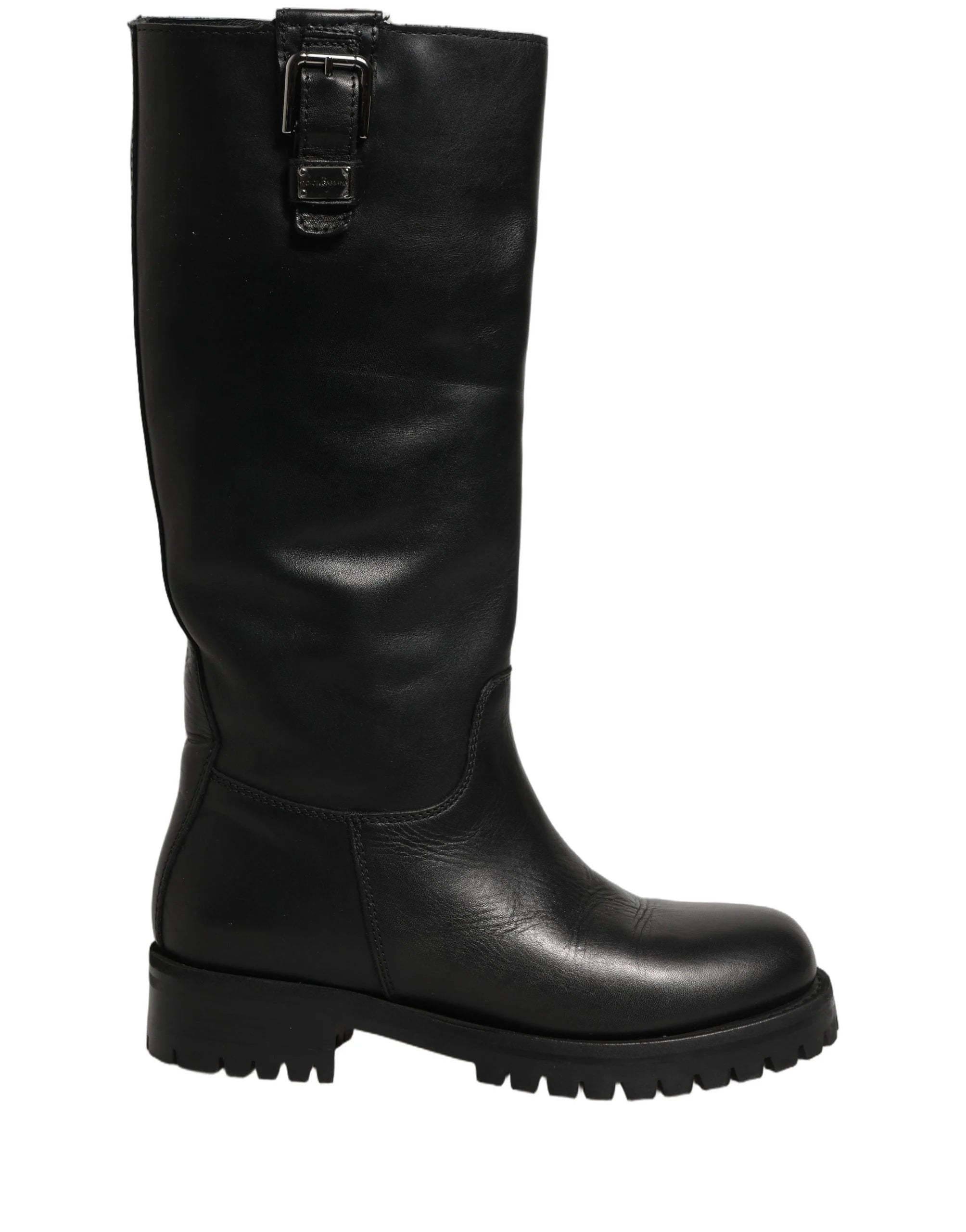 Dolce & Gabbana Black Leather Buckle Detail Mid Calf Boots Shoes - EU36/US5.5