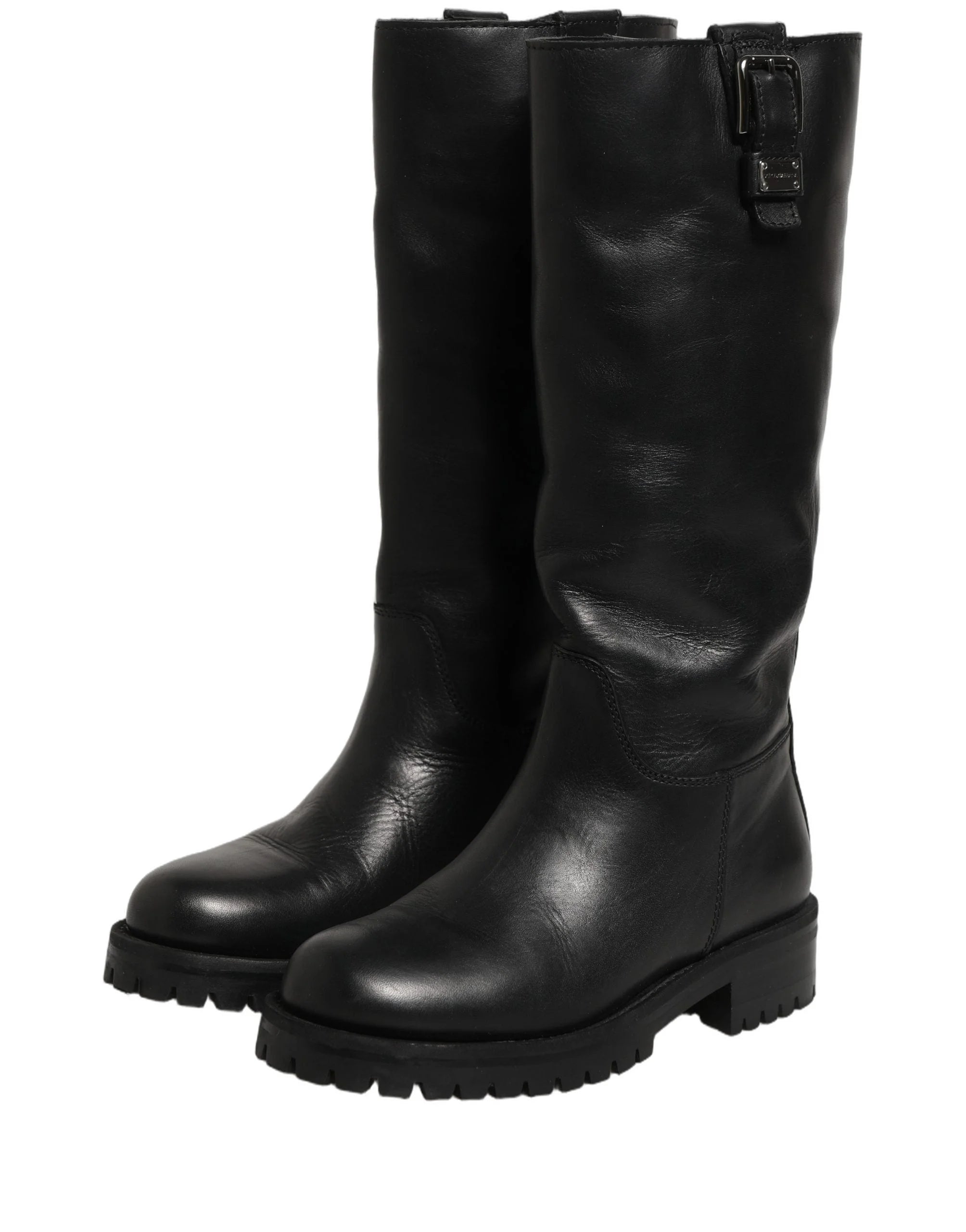 Dolce & Gabbana Black Leather Buckle Detail Mid Calf Boots Shoes - EU36/US5.5