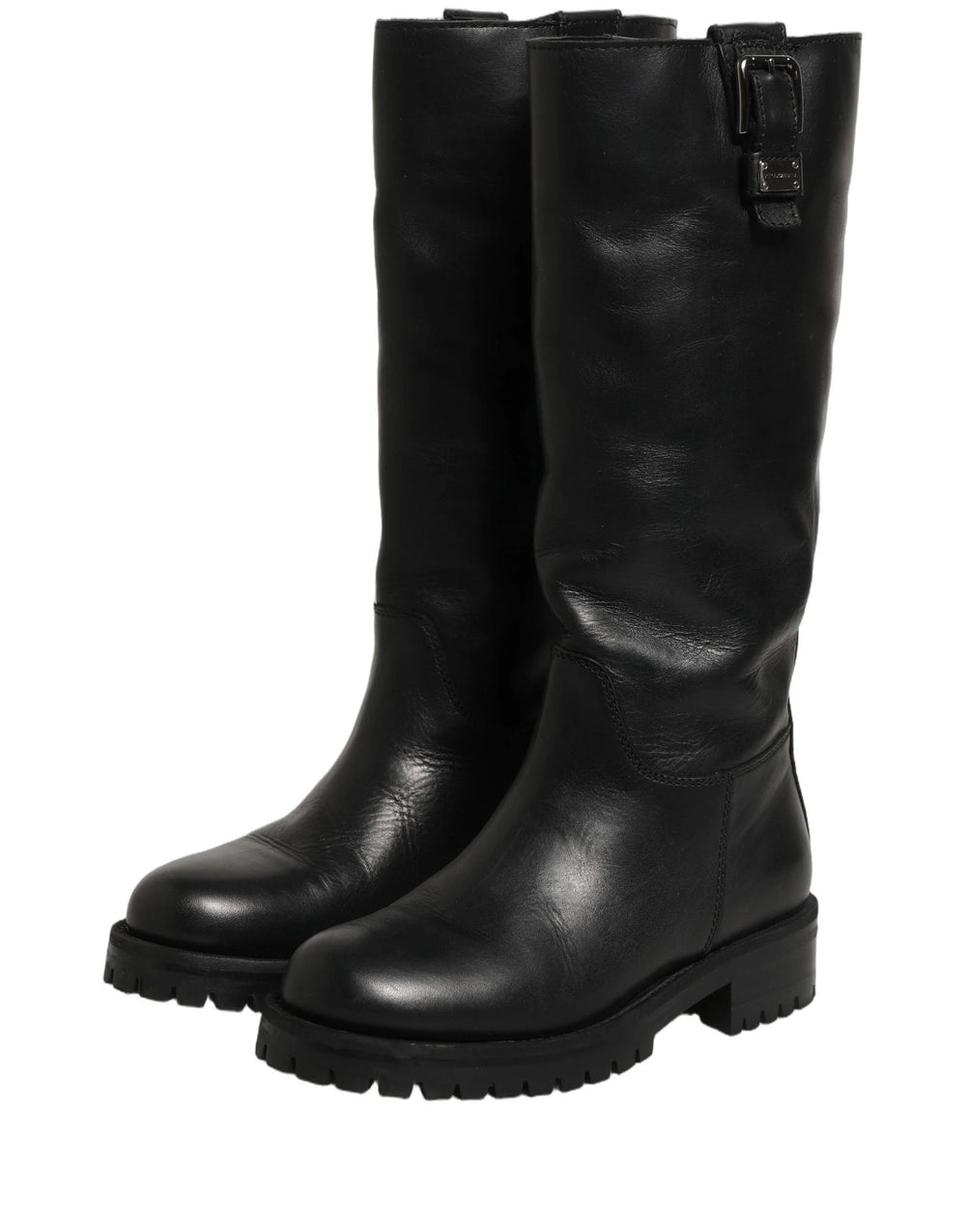 Dolce & Gabbana Black Leather Buckle Detail Mid Calf Boots Shoes - EU36/US5.5