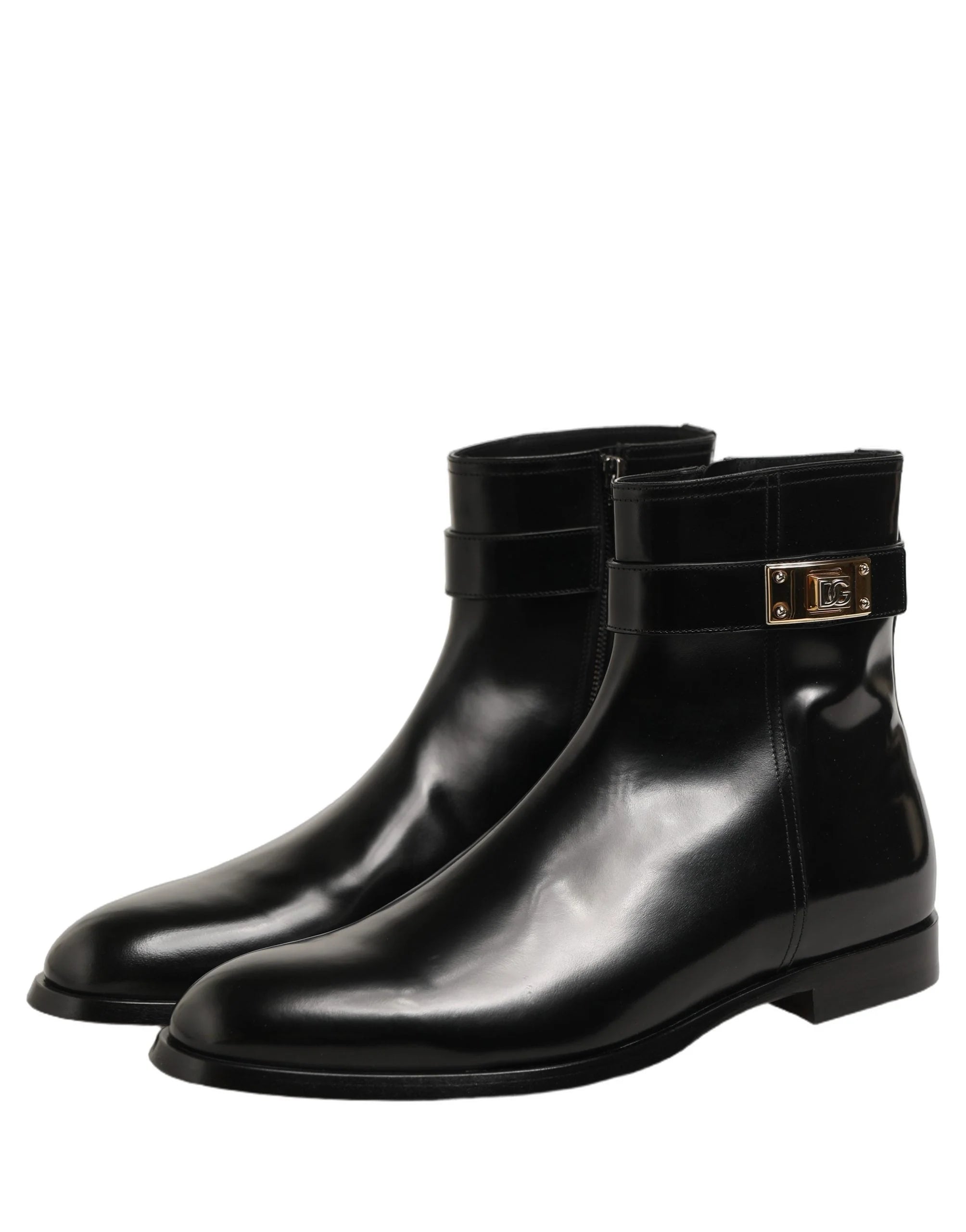 Dolce & Gabbana Black Leather Buckle Mid Calf Boots Shoes - EU45/US12