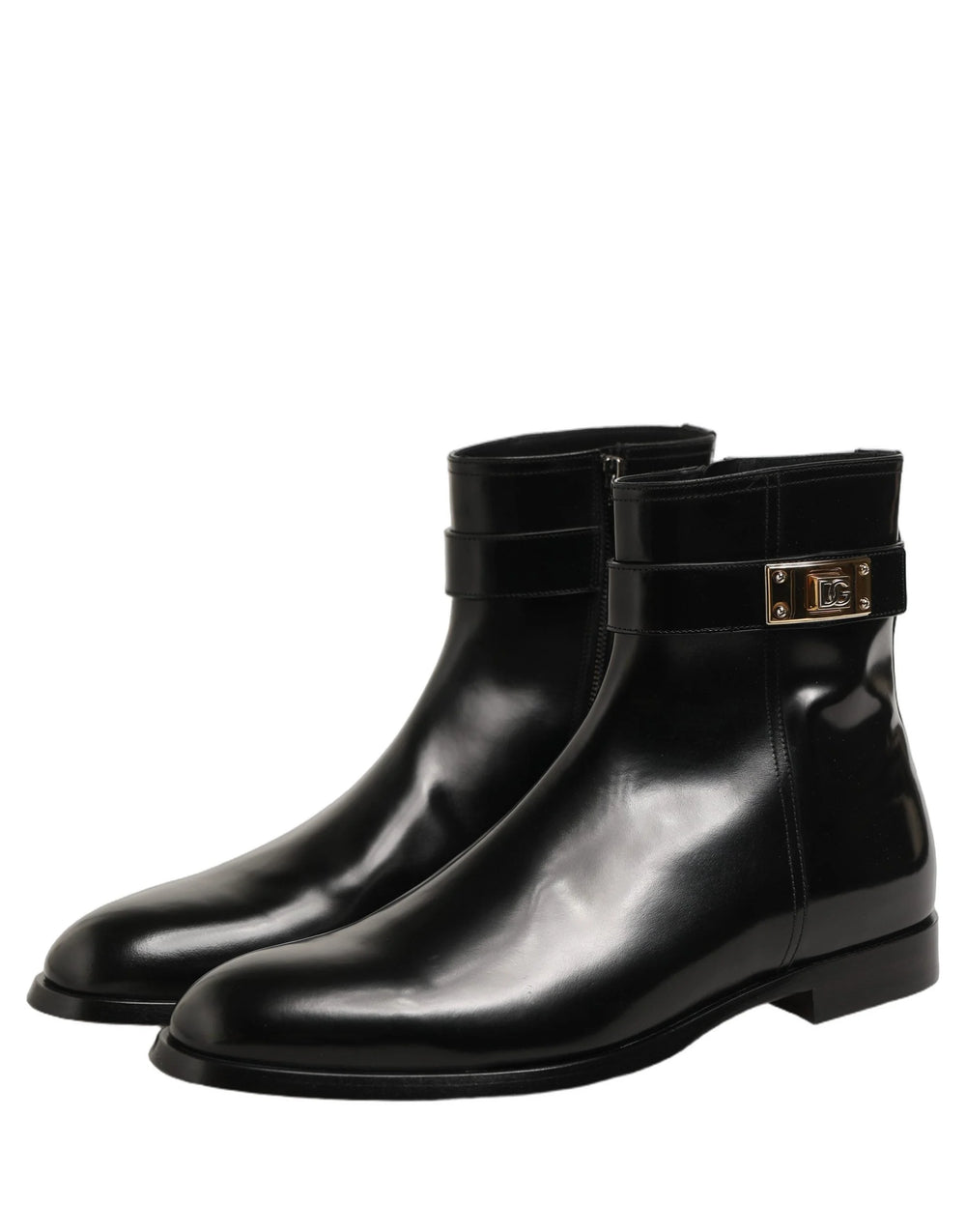 Dolce & Gabbana Black Leather Buckle Mid Calf Boots Shoes - EU45/US12