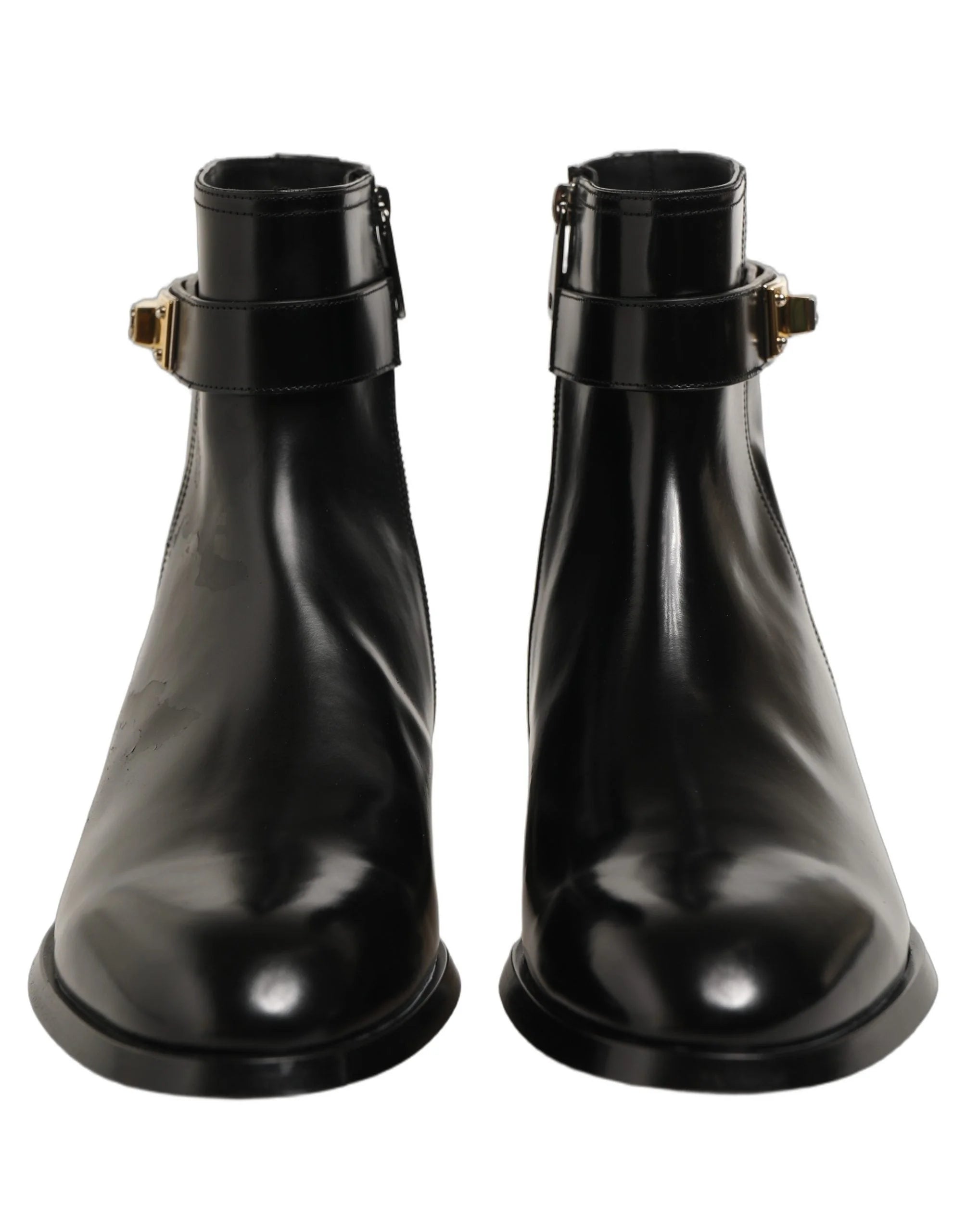 Dolce & Gabbana Black Leather Buckle Mid Calf Boots Shoes - EU45/US12