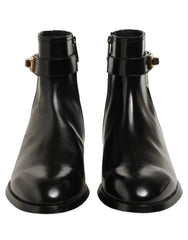 Dolce & Gabbana Black Leather Buckle Mid Calf Boots Shoes - EU45/US12