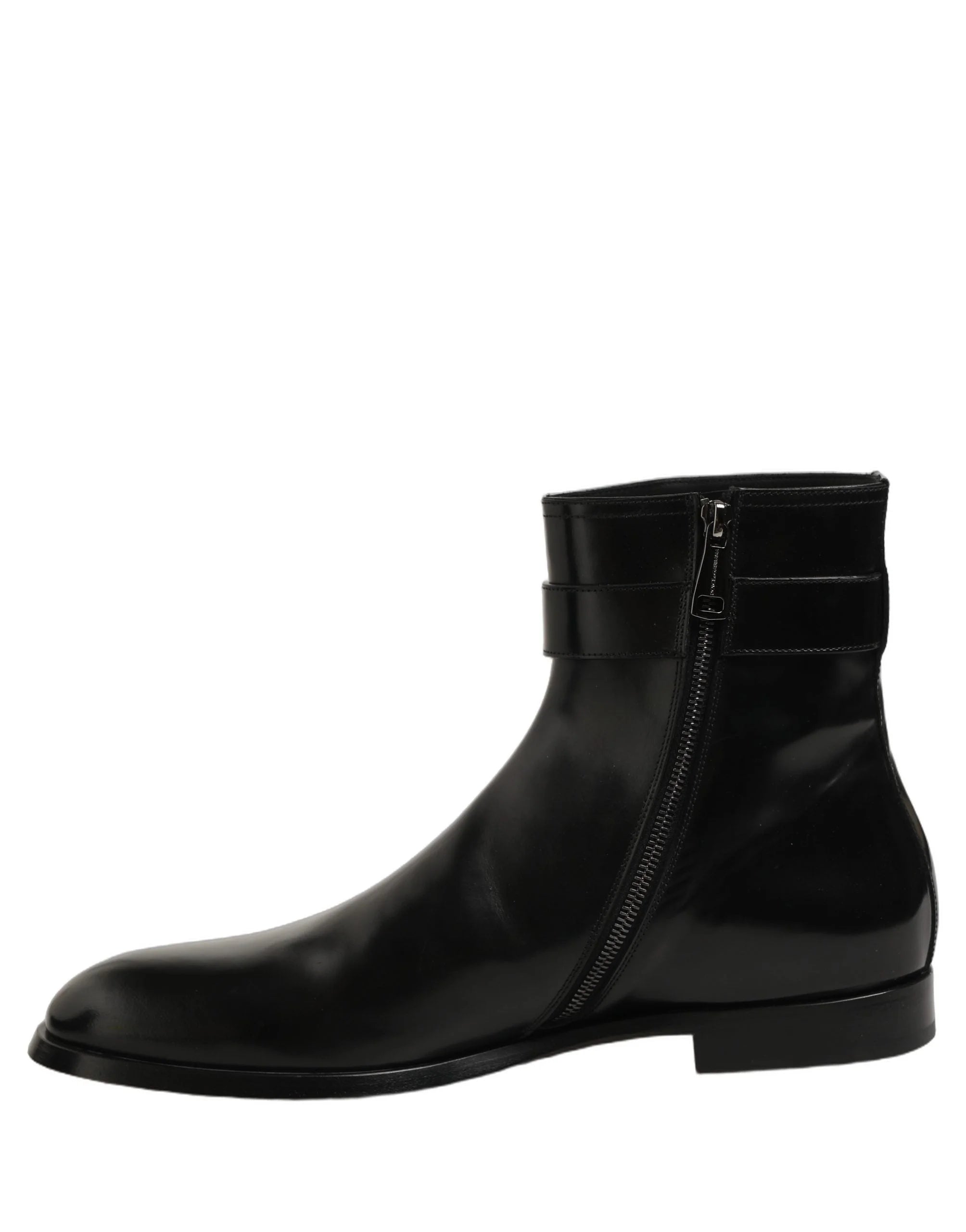 Dolce & Gabbana Black Leather Buckle Mid Calf Boots Shoes - EU45/US12