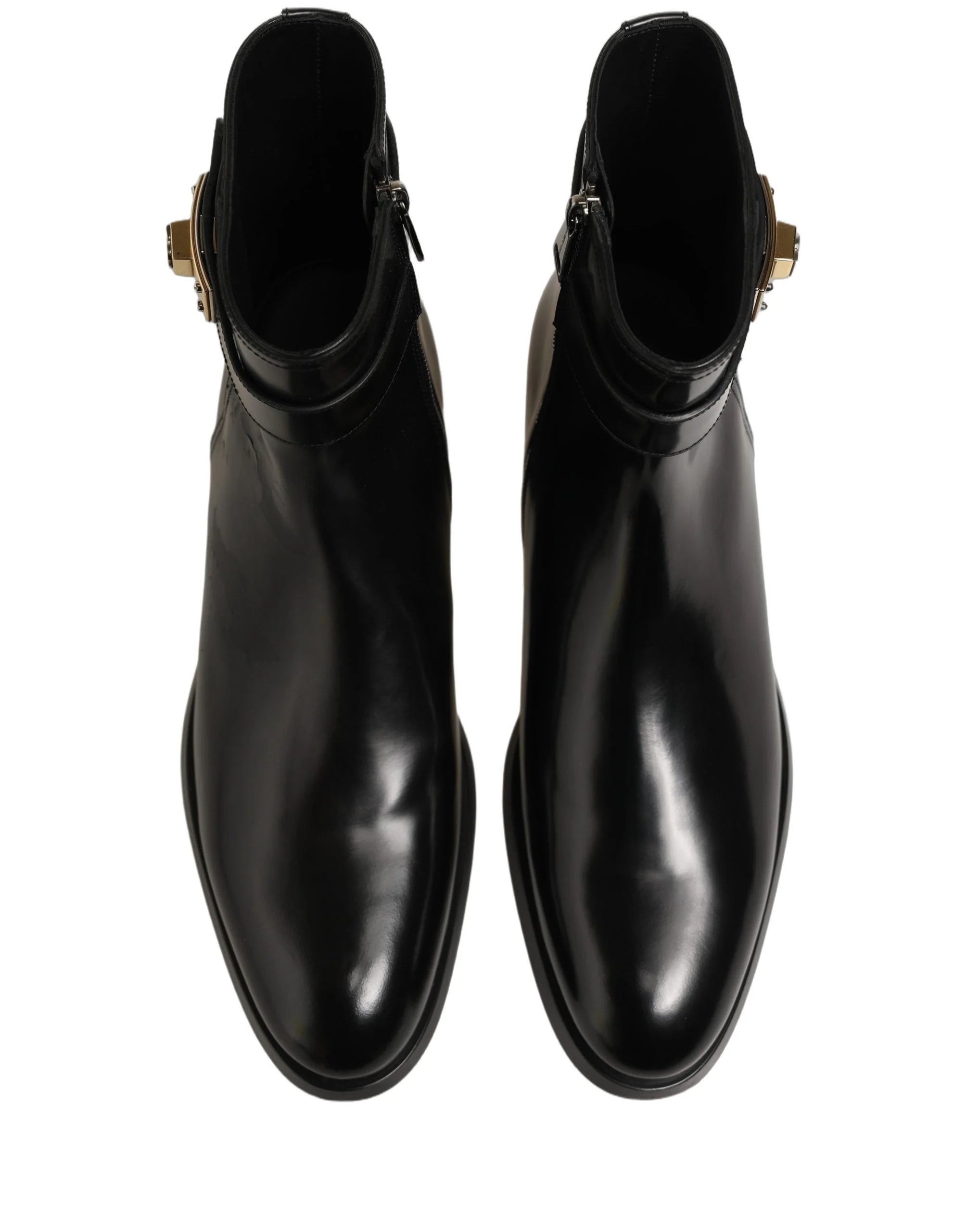 Dolce & Gabbana Black Leather Buckle Mid Calf Boots Shoes - EU45/US12