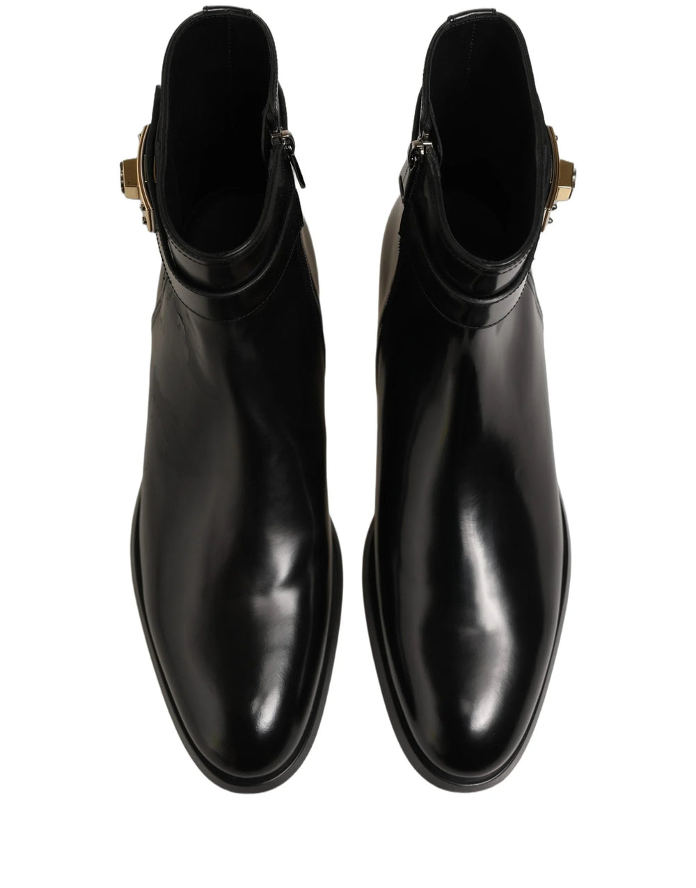 Dolce & Gabbana Black Leather Buckle Mid Calf Boots Shoes - EU45/US12