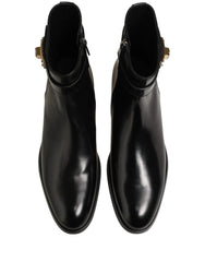Dolce & Gabbana Black Leather Buckle Mid Calf Boots Shoes - EU45/US12