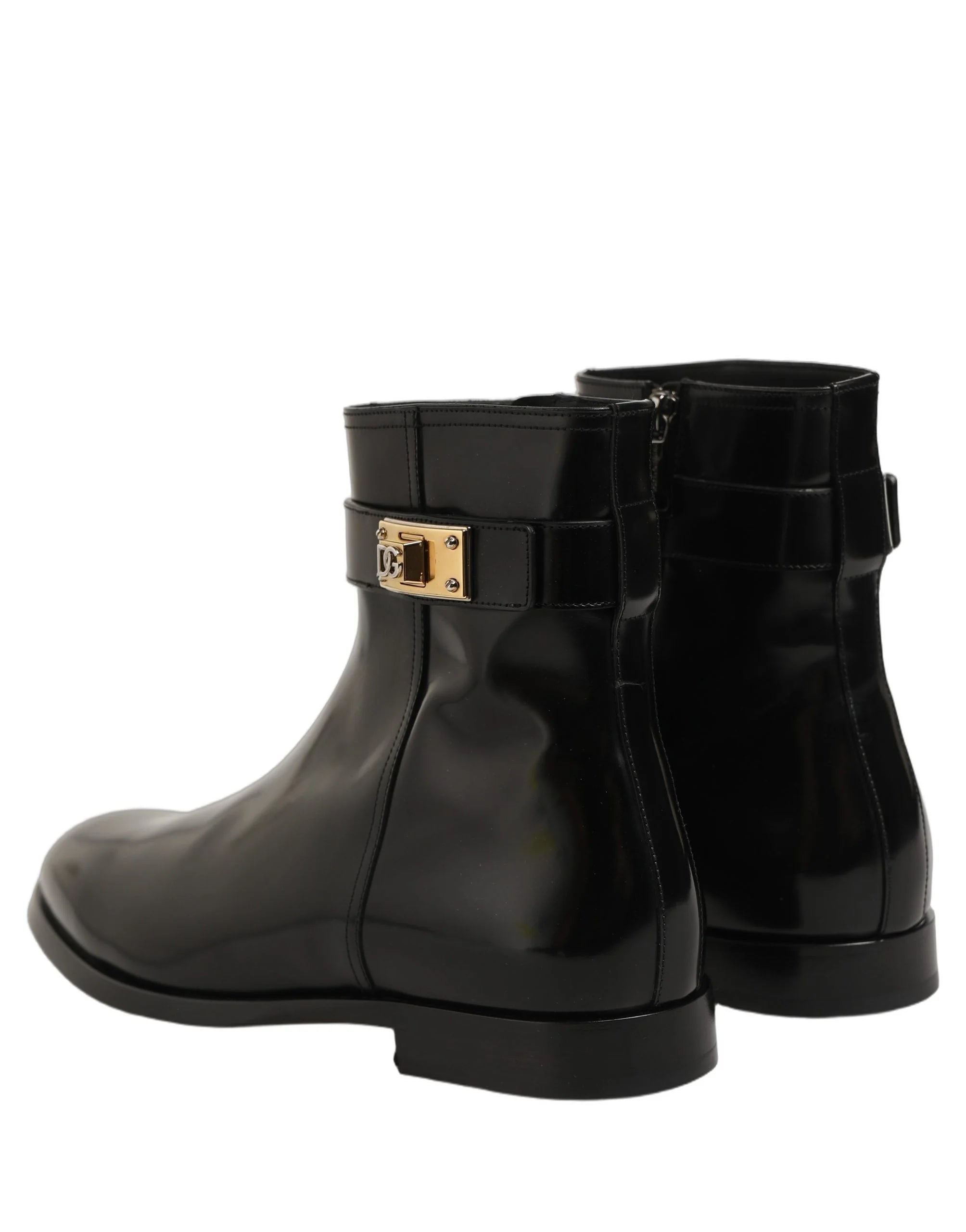 Dolce & Gabbana Black Leather Buckle Mid Calf Boots Shoes - EU45/US12