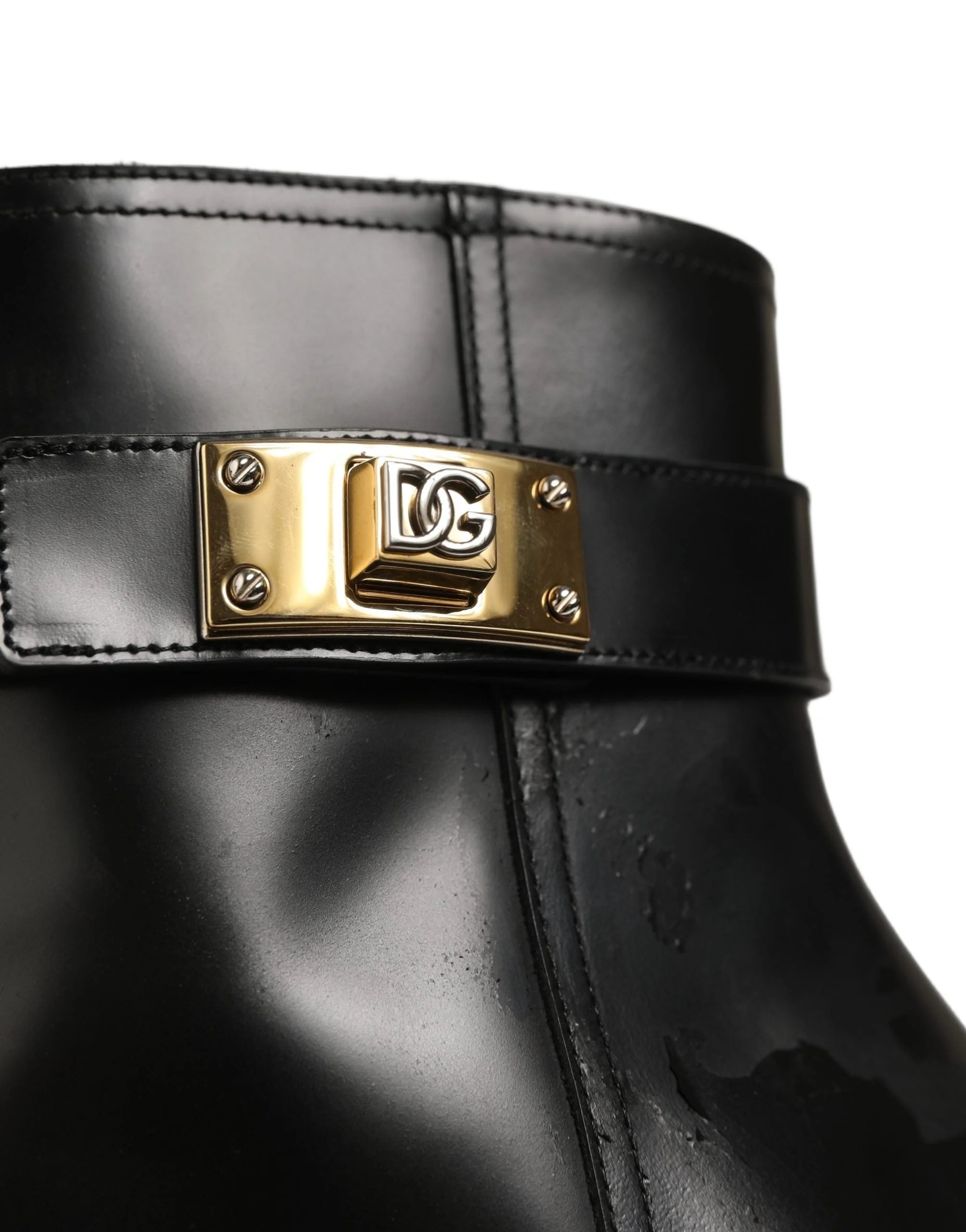 Dolce & Gabbana Black Leather Buckle Mid Calf Boots Shoes - EU45/US12