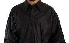 Dolce & Gabbana Black Leather Button Down Men Collared Jacket - IT52 | XL - Coats & Jackets