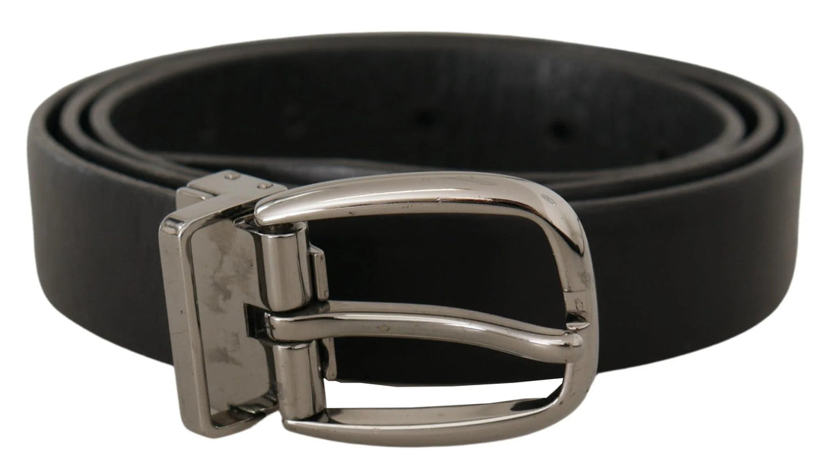Dolce & Gabbana Black Leather Chrome Logo Metal Buckle Belt - 90 cm / 36 Inches - Belts