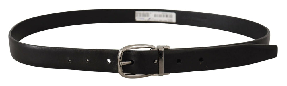 Dolce & Gabbana Black Leather Chrome Logo Metal Buckle Belt - 90 cm / 36 Inches - Belts