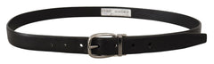 Dolce & Gabbana Black Leather Chrome Logo Metal Buckle Belt - 90 cm / 36 Inches - Belts
