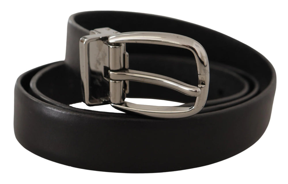 Dolce & Gabbana Black Leather Chrome Logo Metal Buckle Belt - 90 cm / 36 Inches - Belts