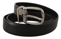 Dolce & Gabbana Black Leather Chrome Logo Metal Buckle Belt - 90 cm / 36 Inches - Belts