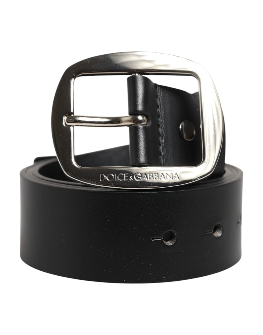 Dolce & Gabbana Black Leather Classic Metal Buckle Belt - Belts