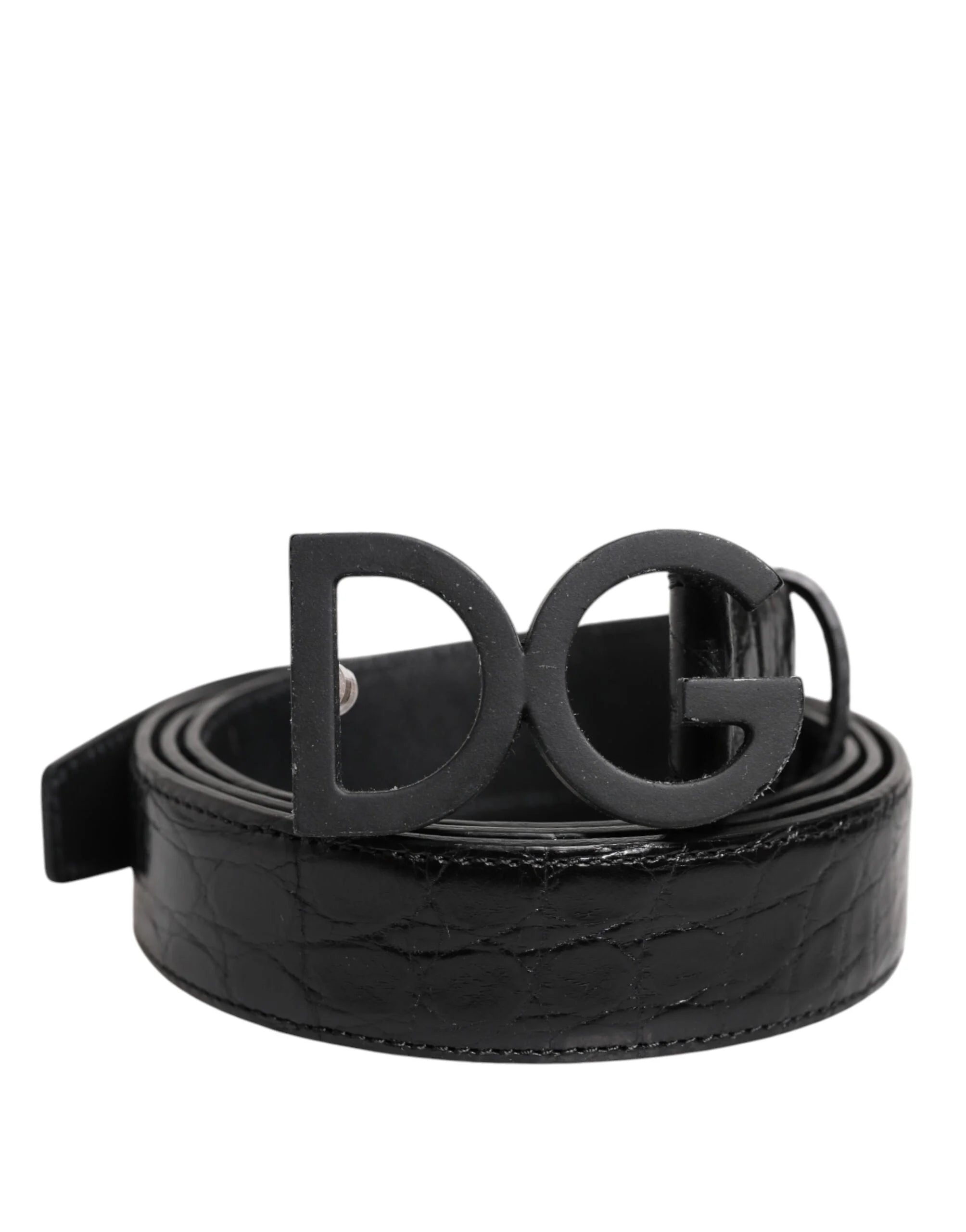Dolce & Gabbana Black Leather Classic Metal DG Buckle Belt - Belts