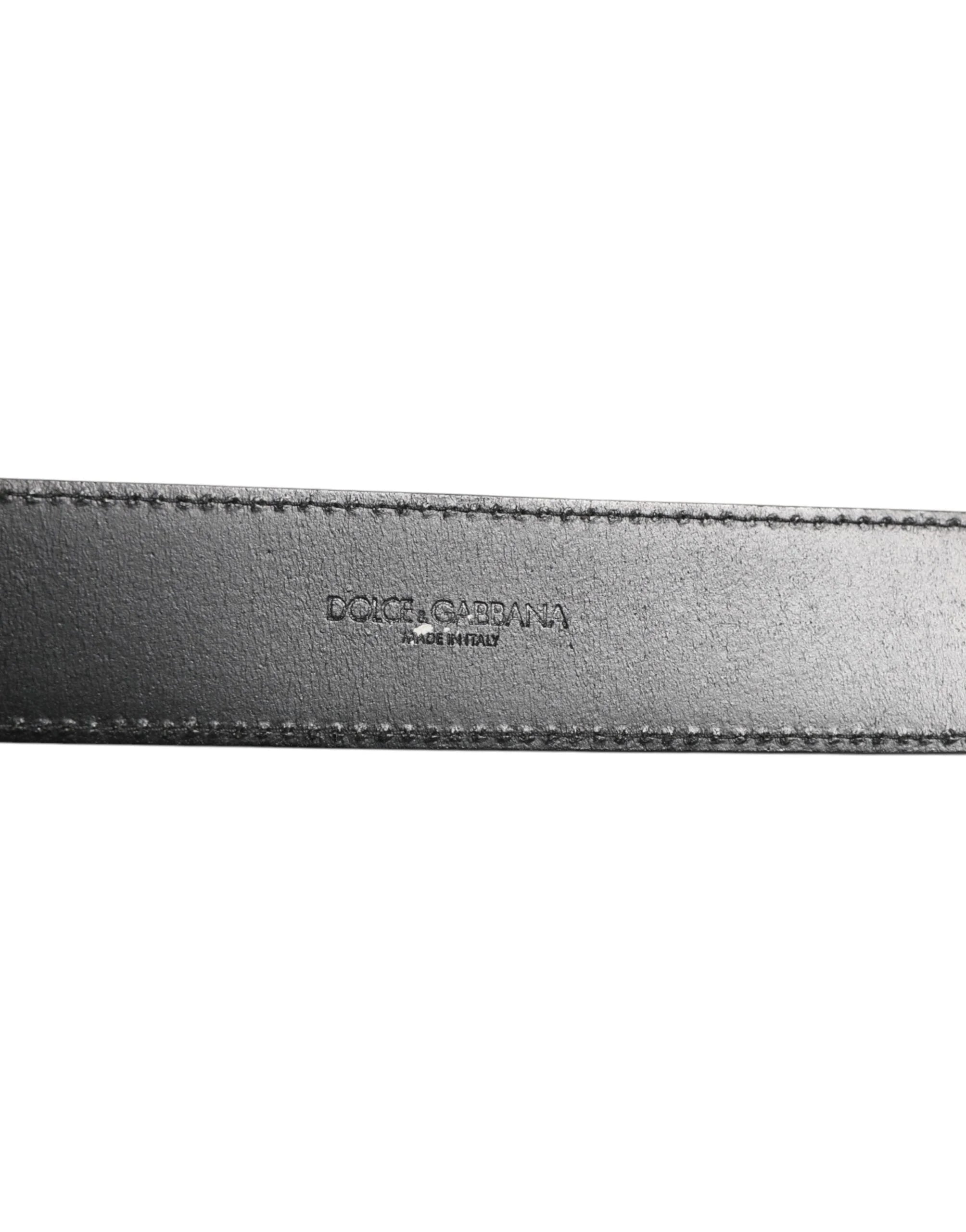 Dolce & Gabbana Black Leather Classic Metal Logo Buckle Belt - 90 cm / 36 Inches - Belts