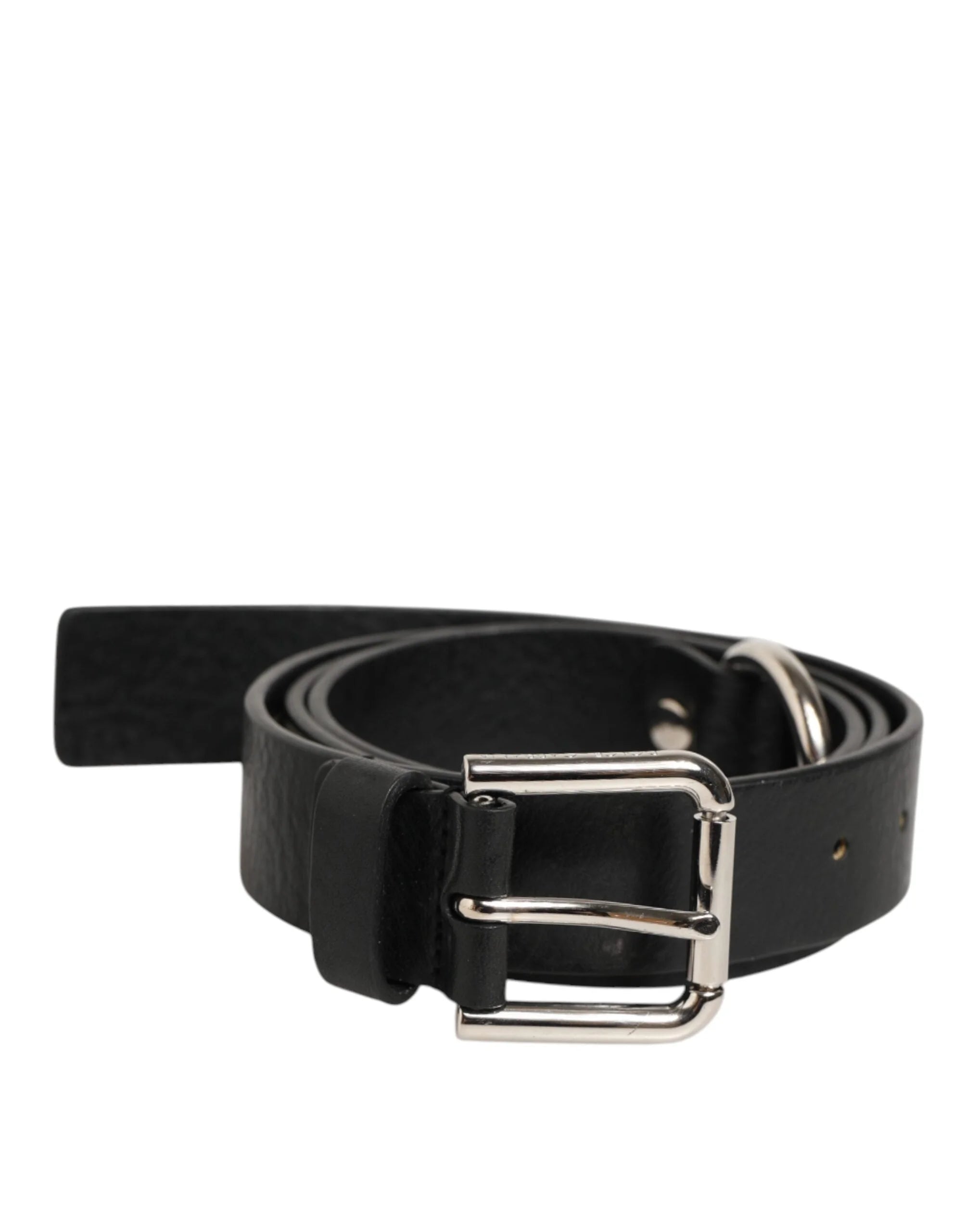Dolce & Gabbana Black Leather Classic Metal Logo Buckle Belt - 90 cm / 36 Inches - Belts