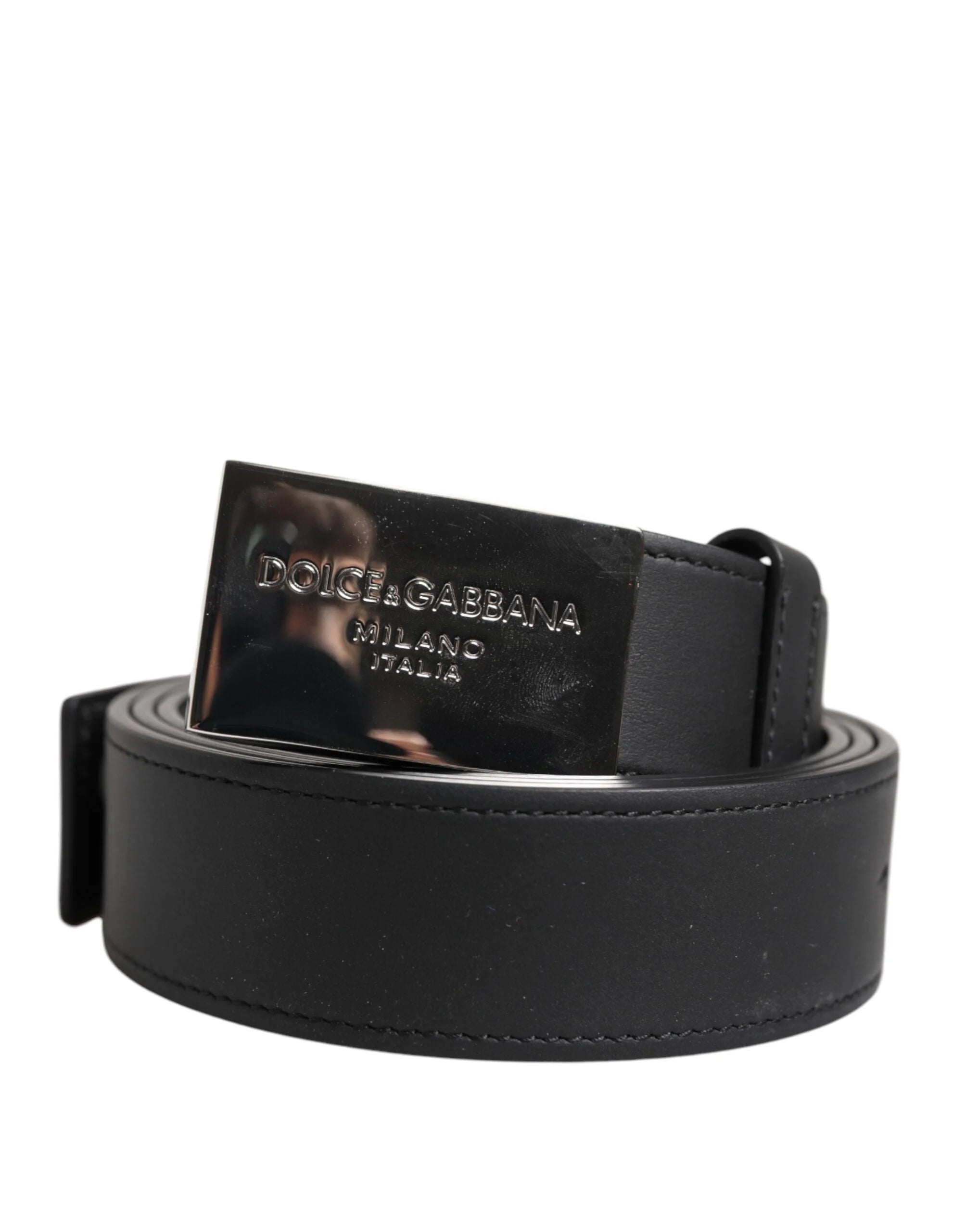 Dolce & Gabbana Black Leather Classic Metal Logo Buckle Belt - 95 cm / 38 Inches - Belts