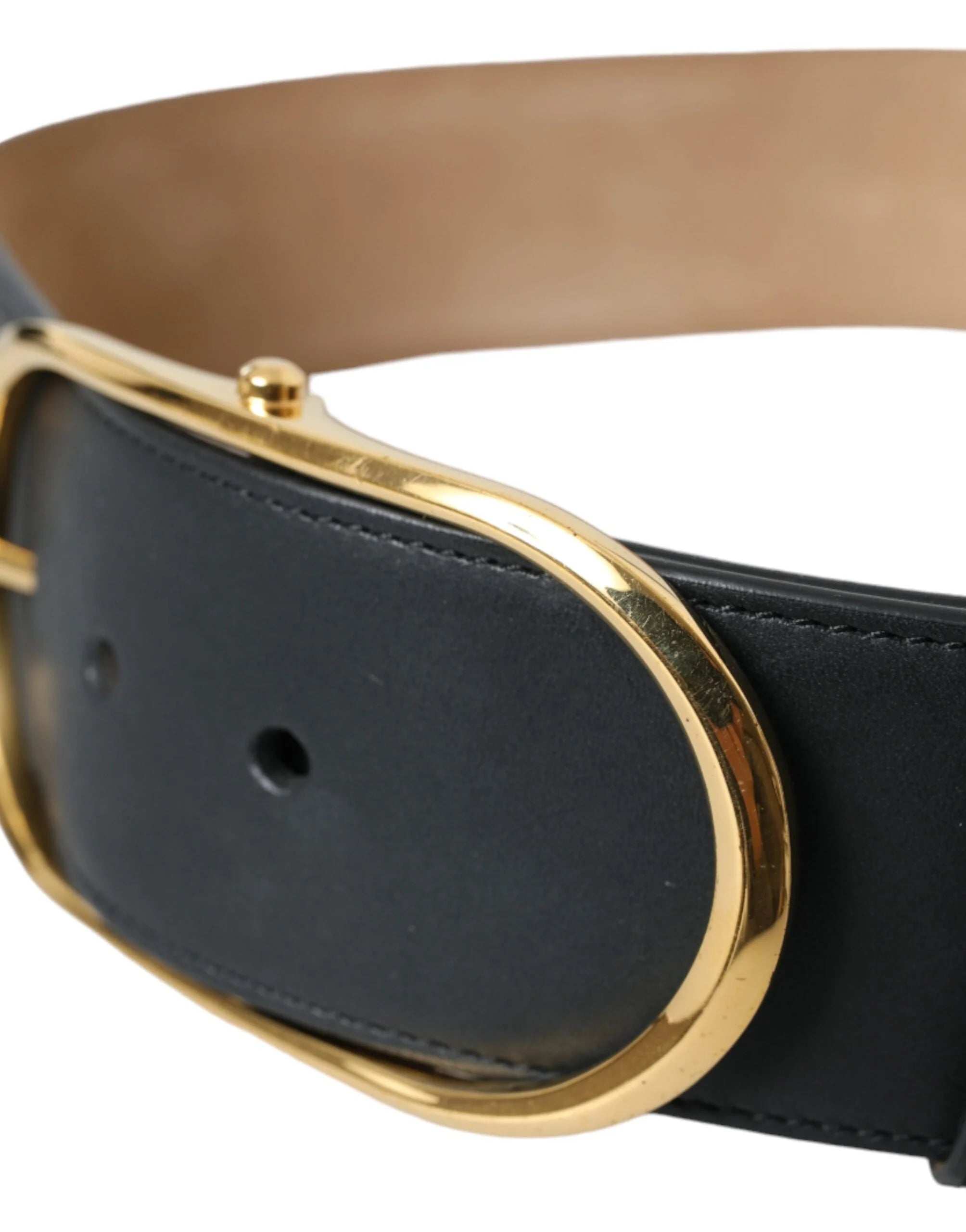 Dolce & Gabbana Black Leather Classic Metal Oval Buckle Belt - 85 cm / 34 Inches - Belts