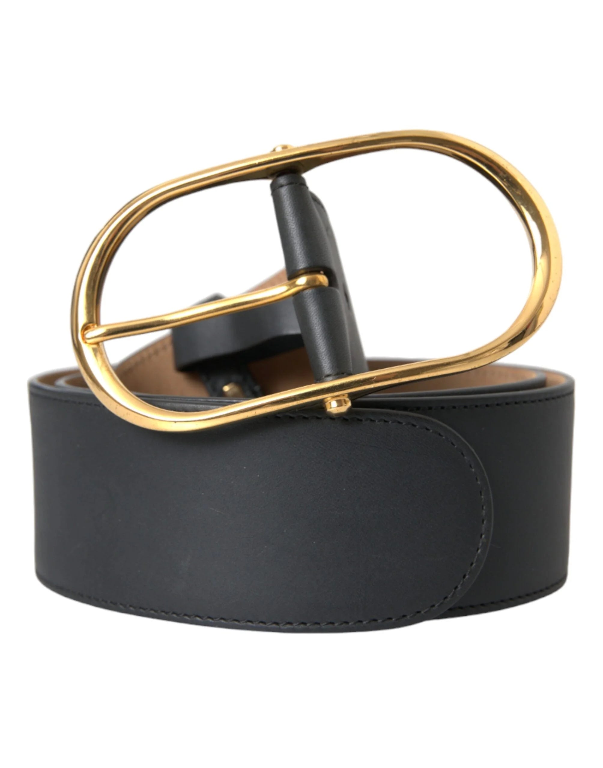 Dolce & Gabbana Black Leather Classic Metal Oval Buckle Belt - 85 cm / 34 Inches - Belts