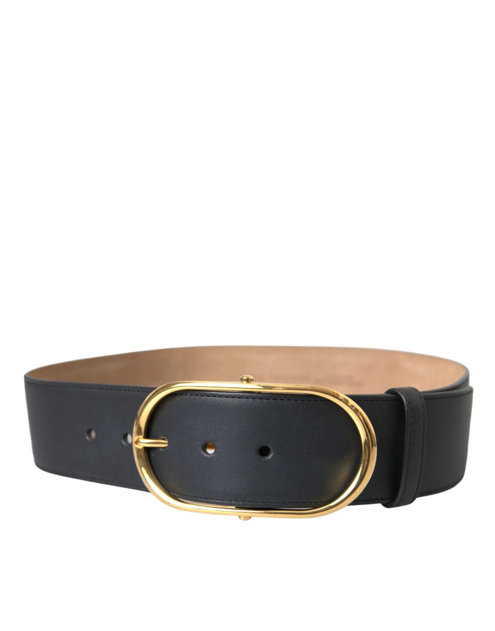 Dolce & Gabbana Black Leather Classic Metal Oval Buckle Belt - 85 cm / 34 Inches - Belts