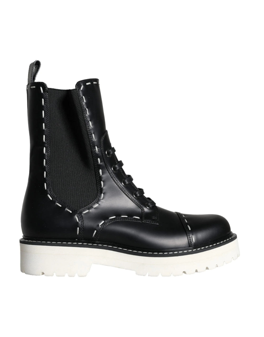 Ghete Dolce & Gabbana negre din piele, cu talpă tip combat, mijlocul gambei - EU36/US5.5