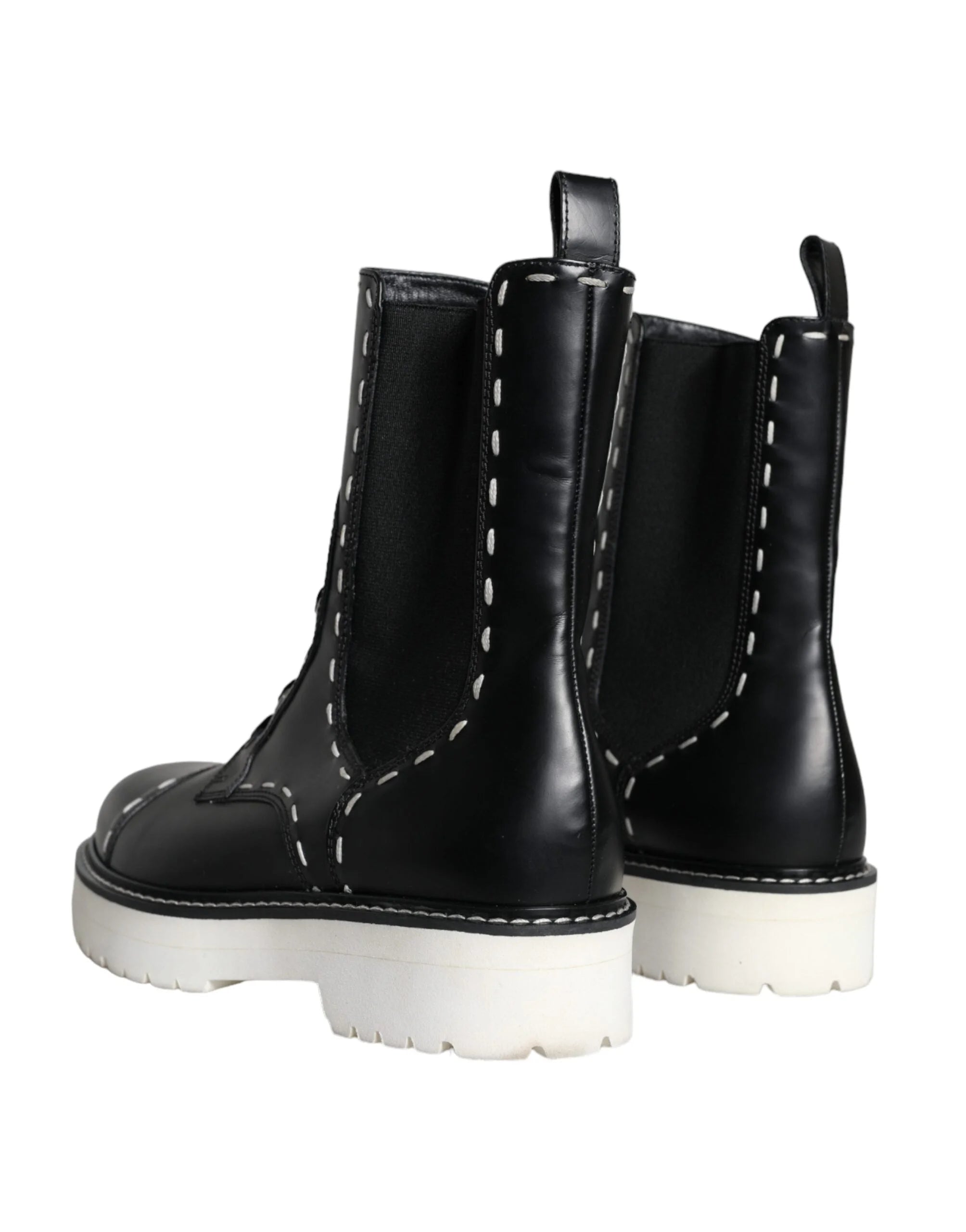 Ghete Dolce & Gabbana negre din piele, cu talpă tip combat, mijlocul gambei - EU36/US5.5