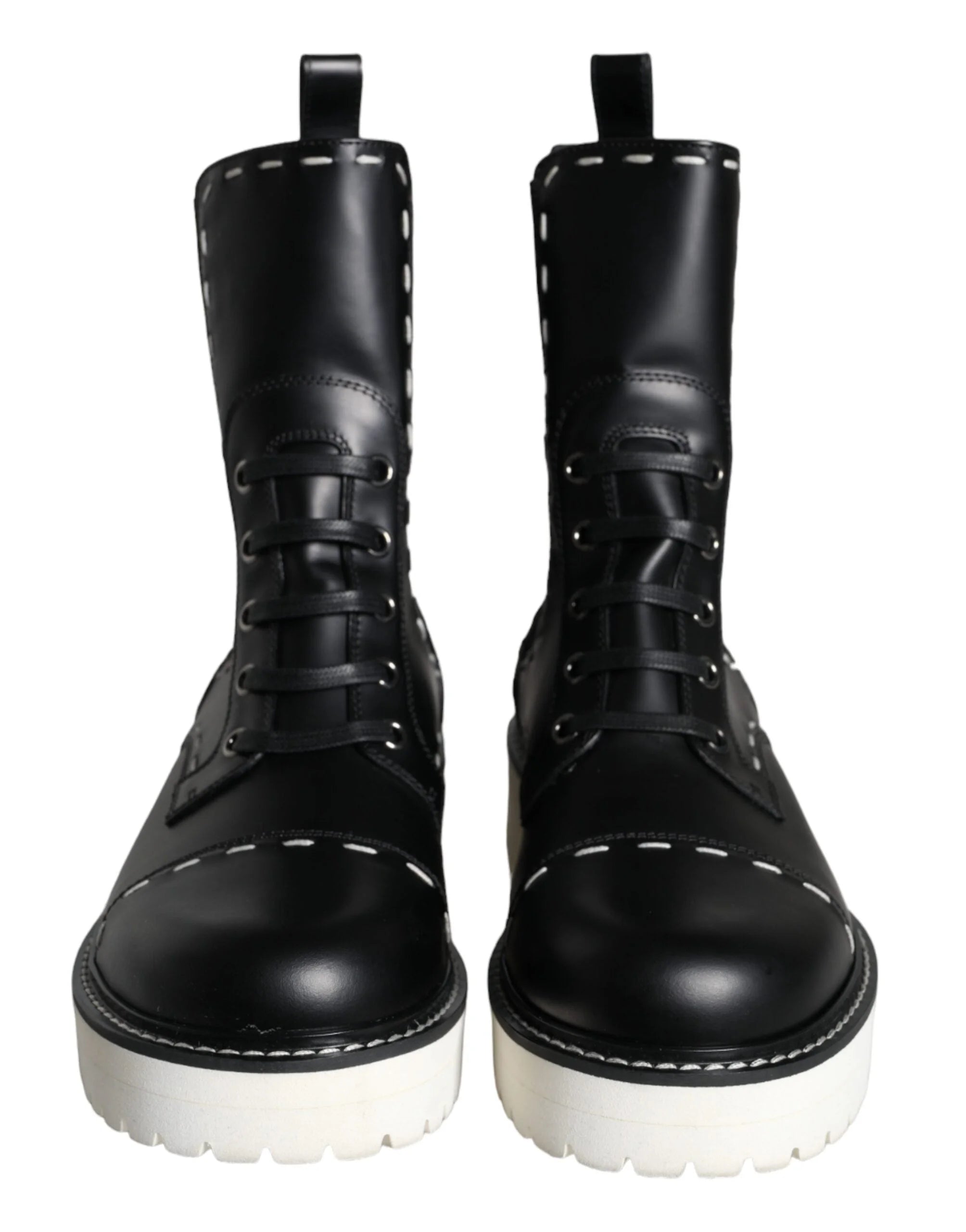 Dolce & Gabbana Black Leather Combat Mid Calf Boots Shoes - EU36/US5.5 - Boots