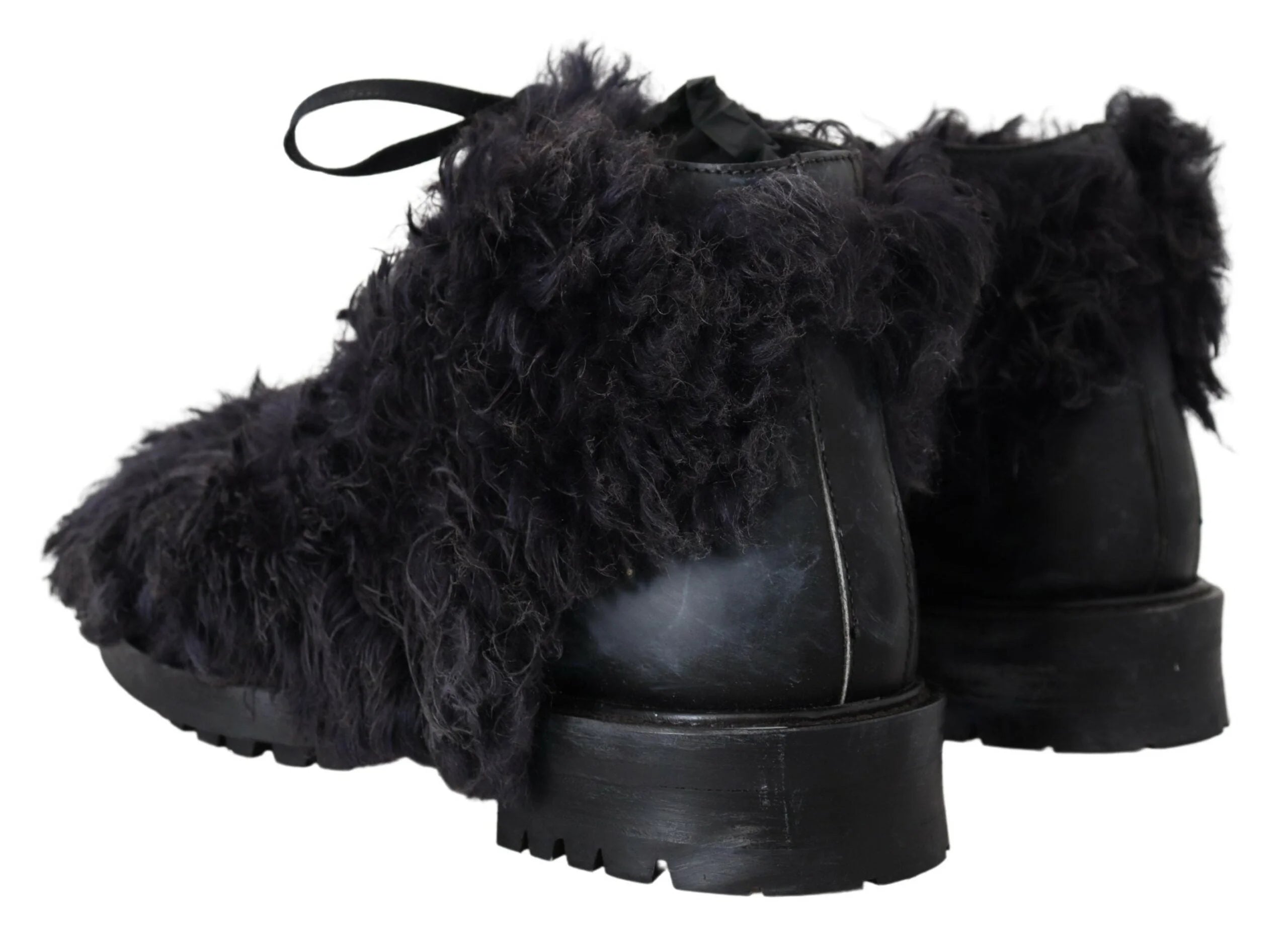 Dolce & Gabbana Black Leather Combat Shearling Boots Shoes - EU42/US9 - Boots