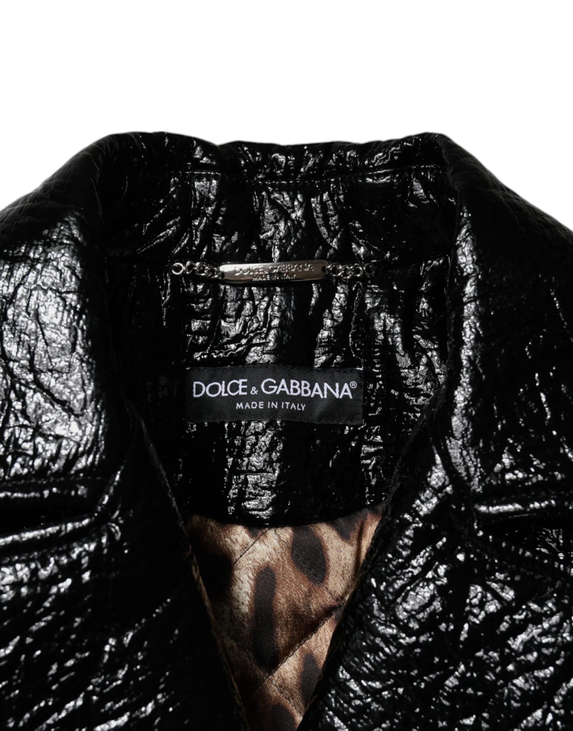 Dolce & Gabbana Black Leather Cropped Long Sleeve Coat Jacket - IT40|S - Coats & Jackets