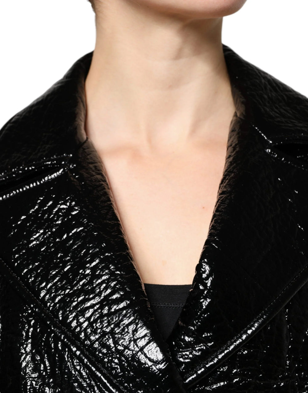 Dolce & Gabbana Black Leather Cropped Long Sleeve Coat Jacket - IT40|S - Coats & Jackets