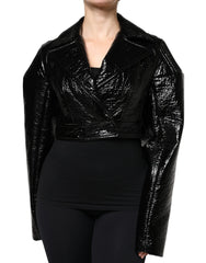 Dolce & Gabbana Black Leather Cropped Long Sleeve Coat Jacket - IT40|S - Coats & Jackets