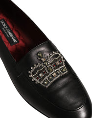 Παπούτσια loafers Dolce & Gabbana μαύρο δέρμα με διακόσμηση στέμμα - EU44/US11