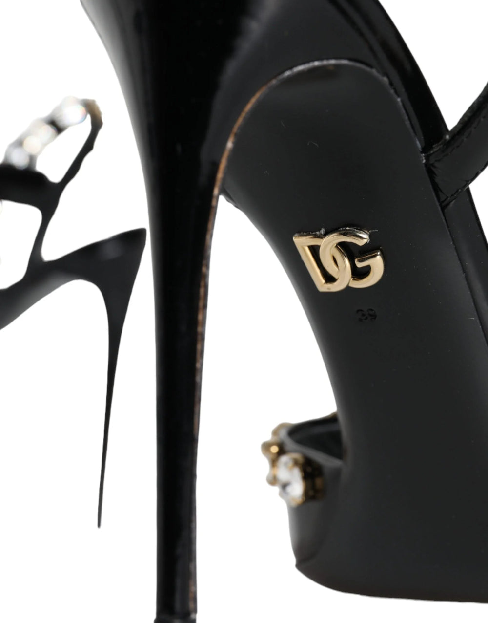 Dolce & Gabbana Black Leather Crystal Ankle Strap Sandals Shoes - EU39/US8.5
