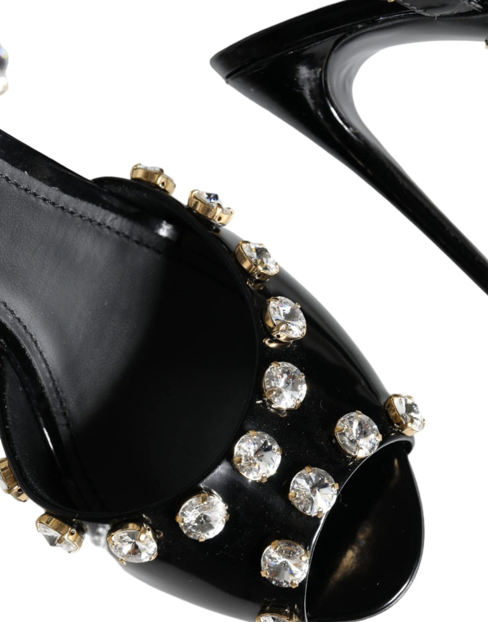 Dolce & Gabbana Black Leather Crystal Ankle Strap Sandals Shoes - EU39/US8.5