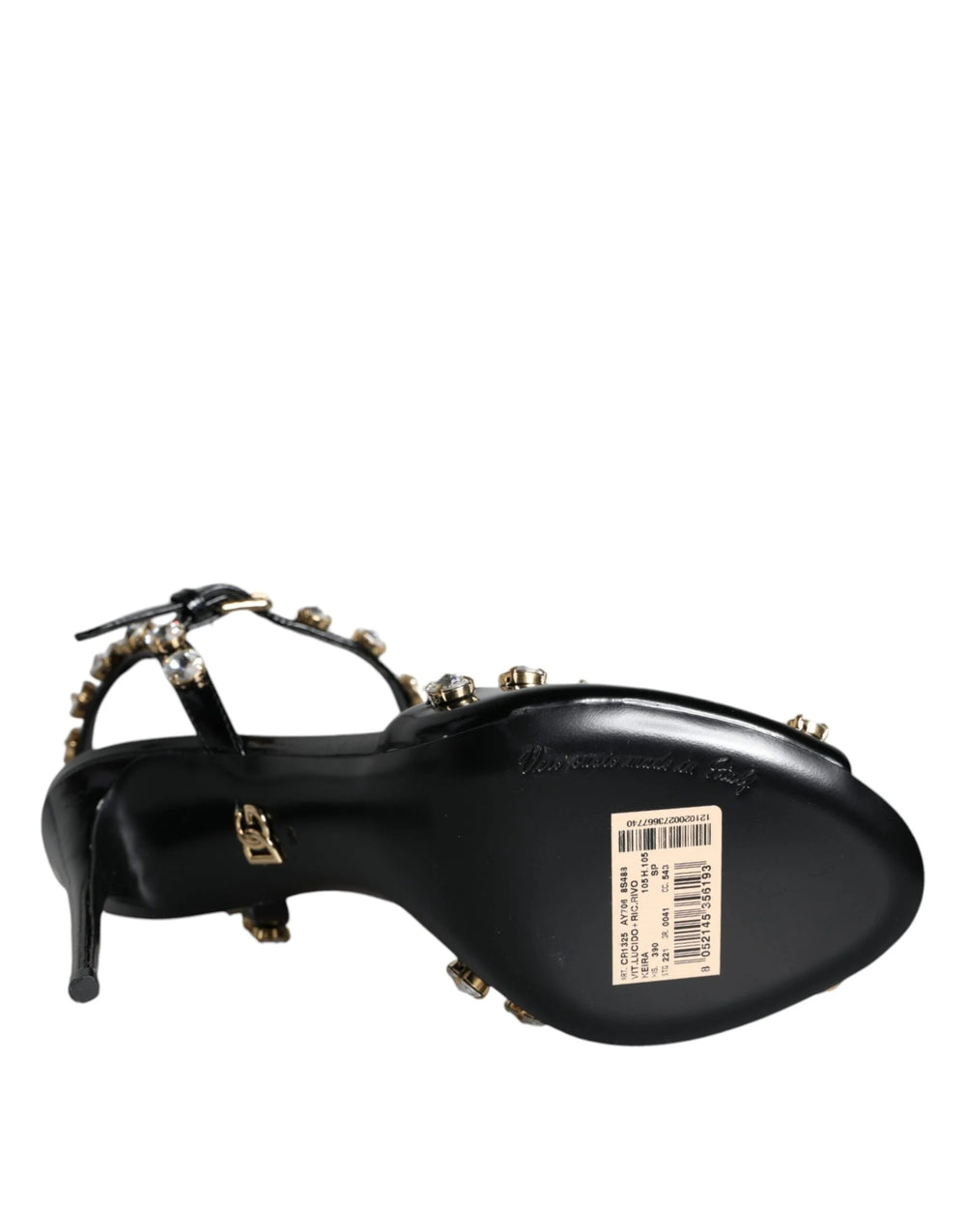 Dolce & Gabbana Black Leather Crystal Ankle Strap Sandals Shoes - EU39/US8.5