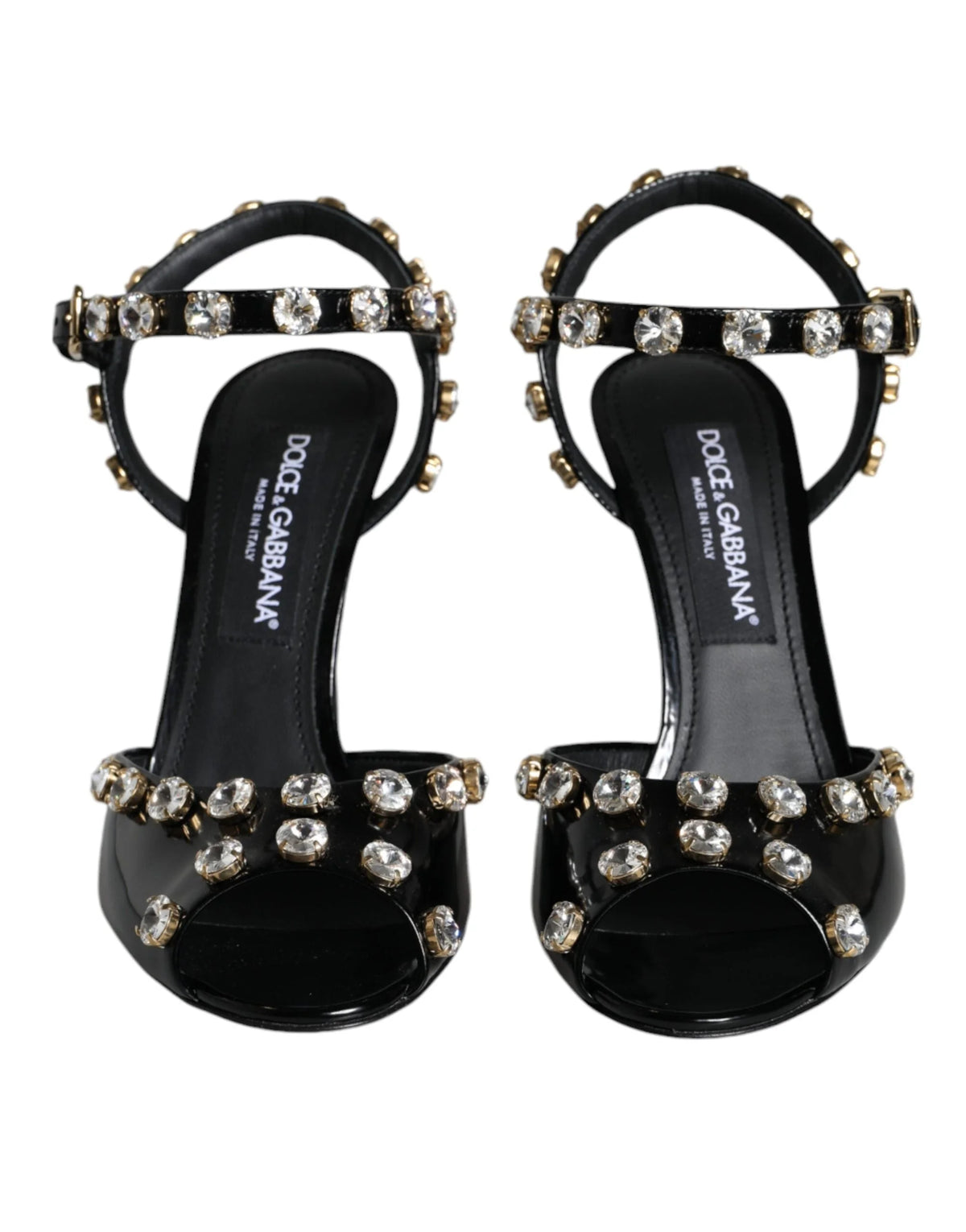 Dolce & Gabbana Black Leather Crystal Ankle Strap Sandals Shoes - EU39/US8.5