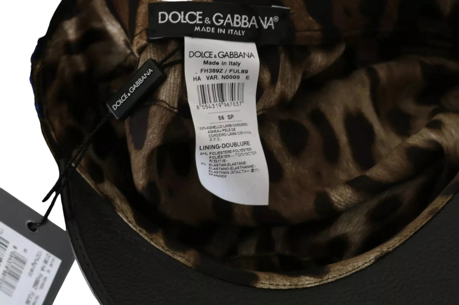 Dolce & Gabbana Black Leather Crystal Beads Gold Ribbon Fiddler Cap - 56 cm|XS - Hats