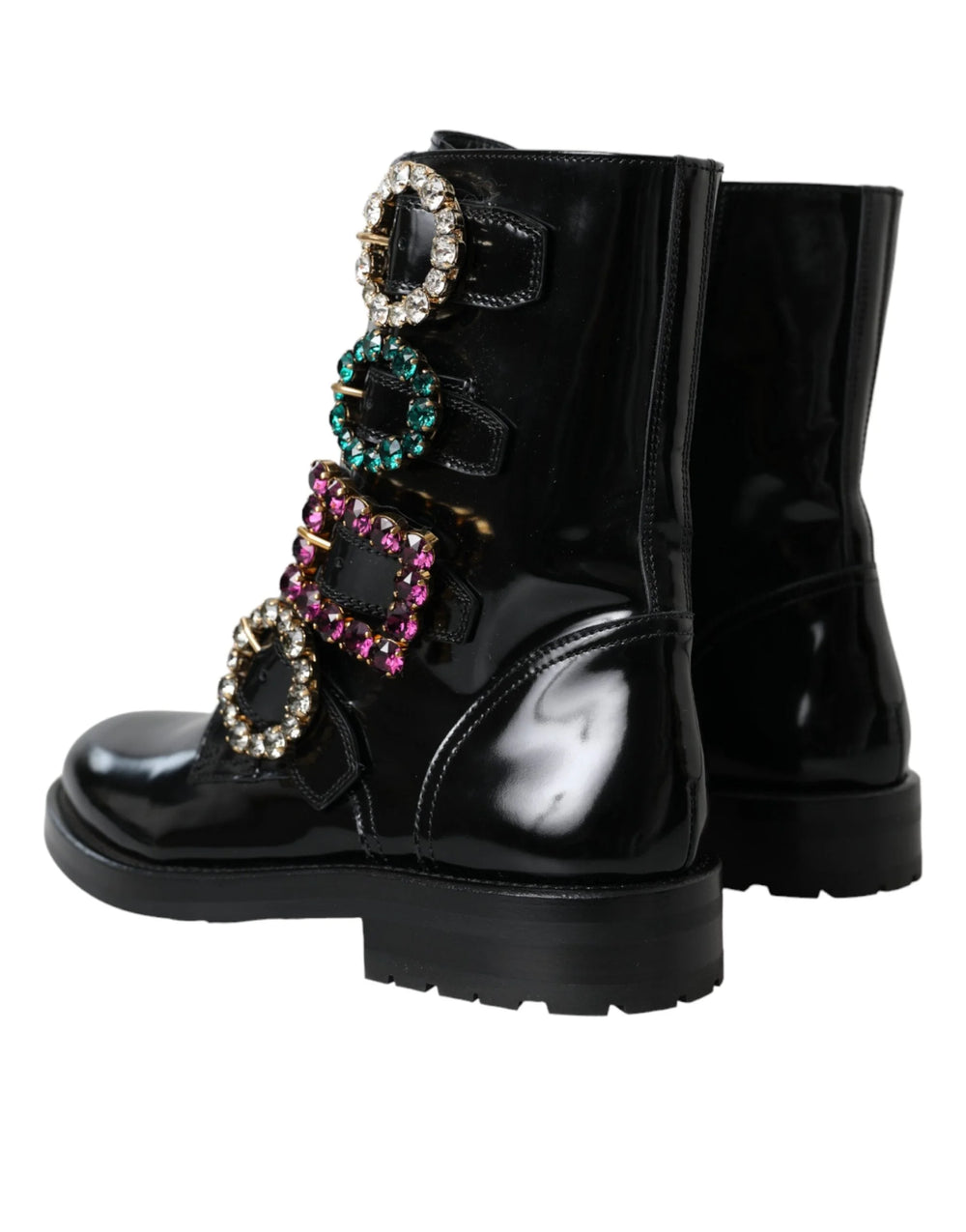 Dolce & Gabbana Black Leather Crystal Buckles Boots Shoes - EU35/US4.5 - Boots