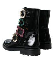 Dolce & Gabbana Black Leather Crystal Buckles Boots Shoes - EU35/US4.5 - Boots