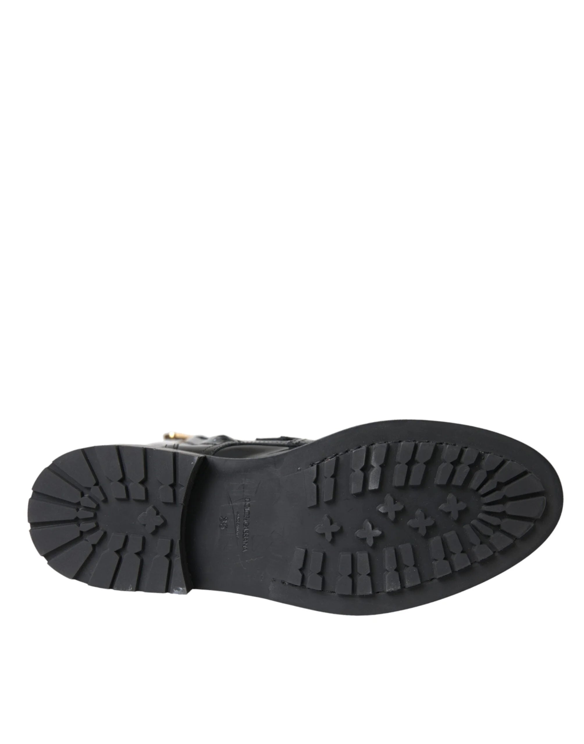 Dolce & Gabbana Black Leather Crystal Buckles Boots Shoes - EU35/US4.5 - Boots