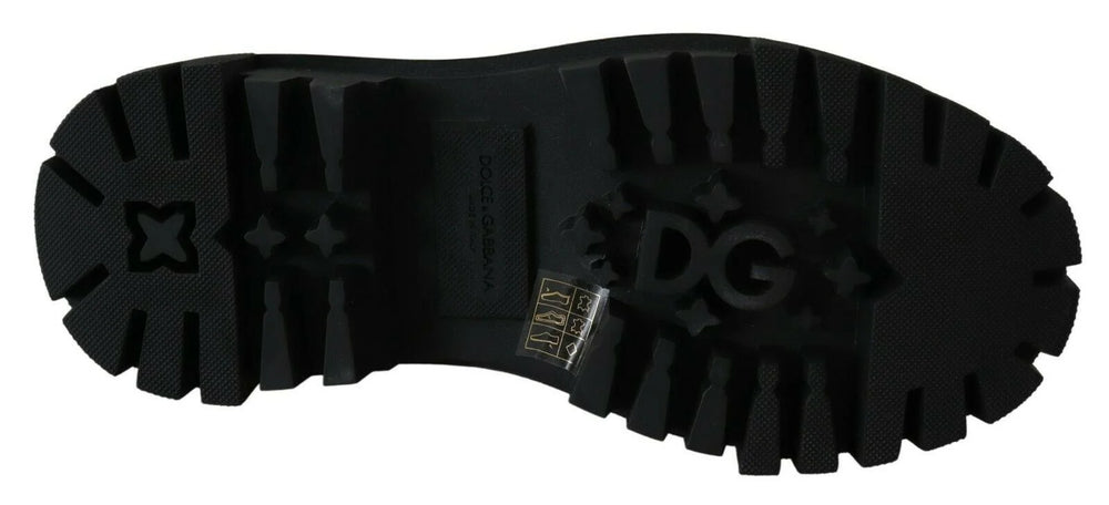 Dolce & Gabbana Black Leather Crystal Combat Boots - EU35/US4.5