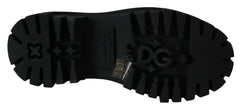 Dolce & Gabbana Black Leather Crystal Combat Boots - EU35/US4.5