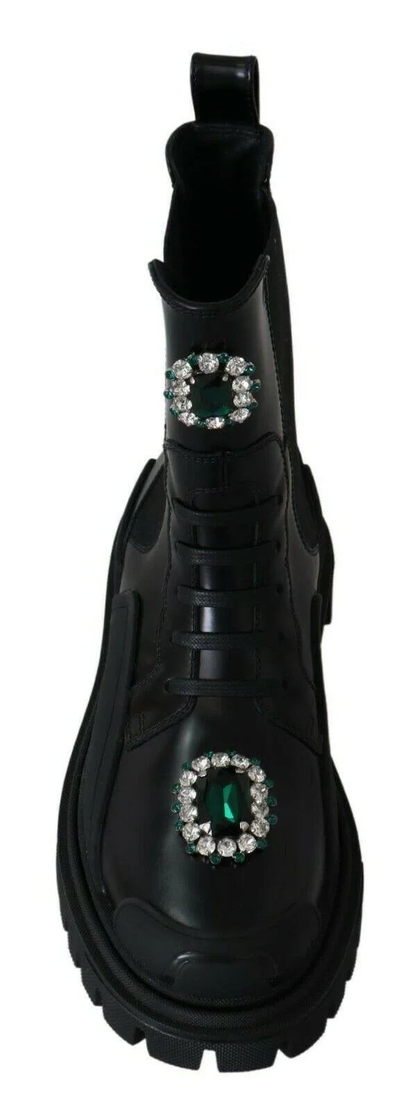 Dolce & Gabbana Black Leather Crystal Combat Boots - EU35/US4.5