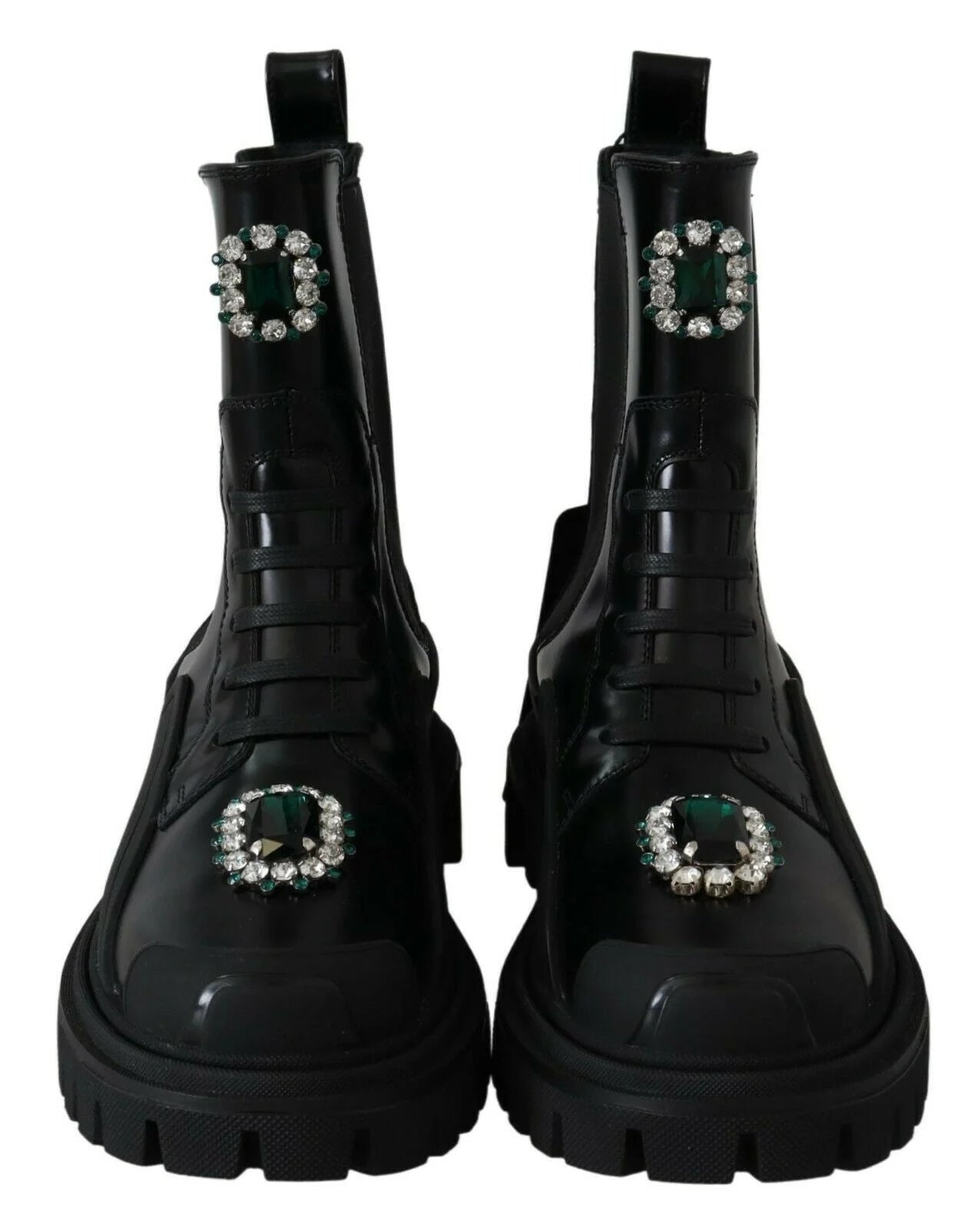 Dolce & Gabbana Black Leather Crystal Combat Boots - EU35/US4.5