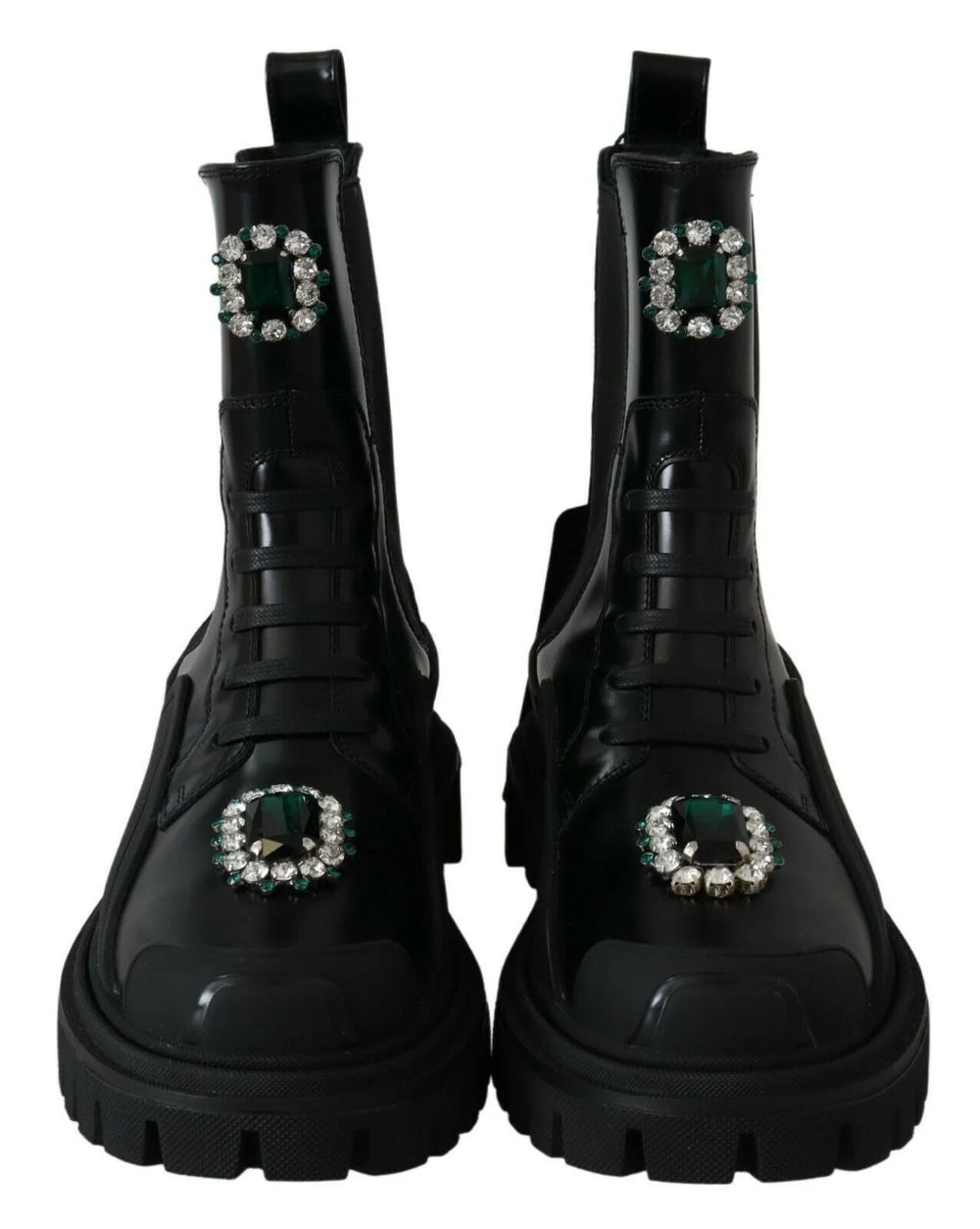 Dolce & Gabbana Black Leather Crystal Combat Boots - EU35/US4.5