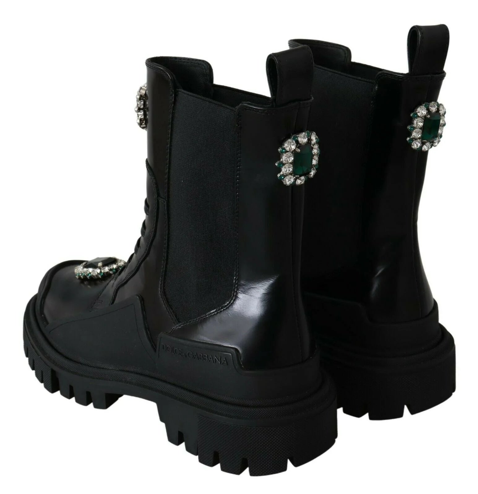 Dolce & Gabbana Black Leather Crystal Combat Boots - EU35/US4.5